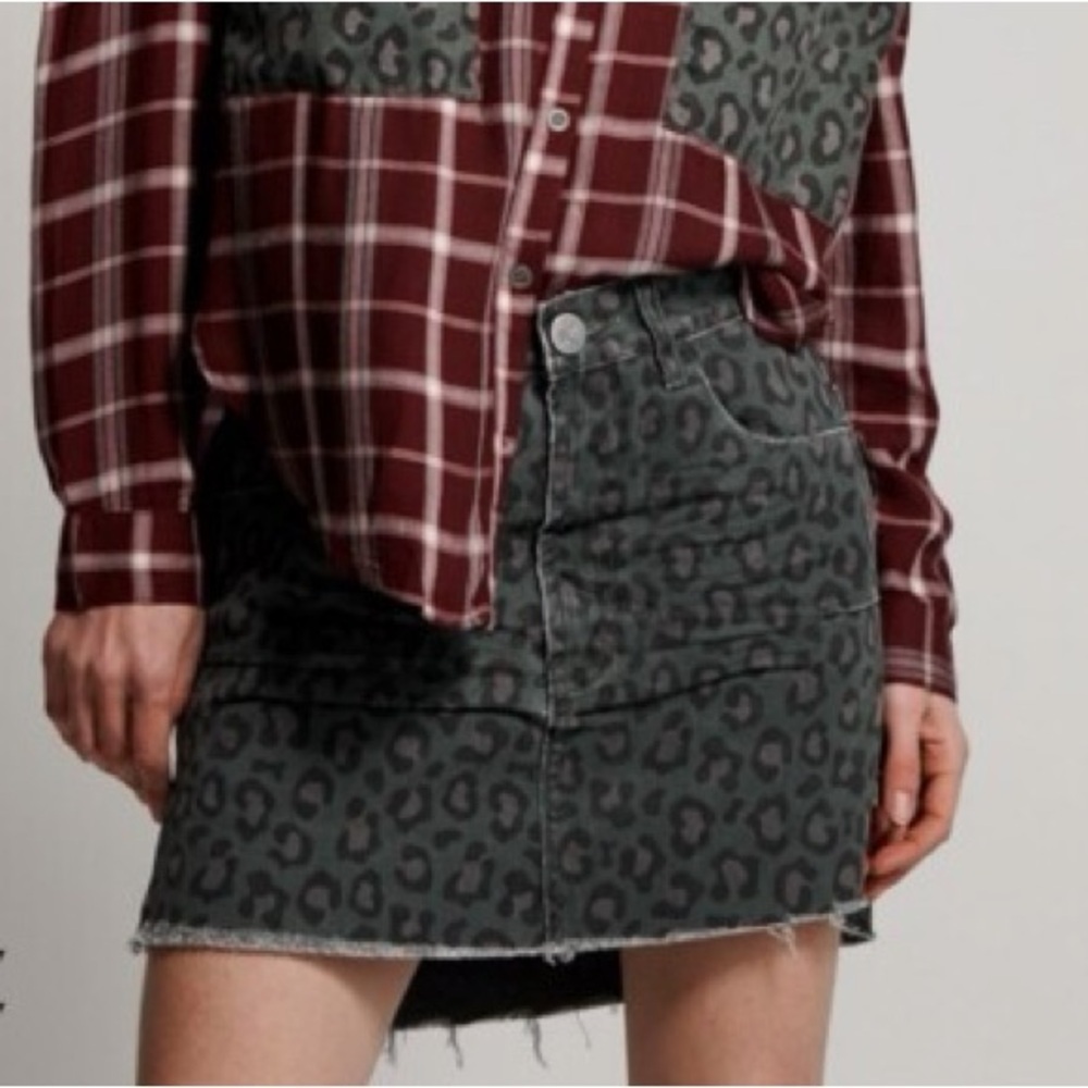 One Teaspoon Leopard Vanguard Denim Skirt Mini Night Crawler (113)